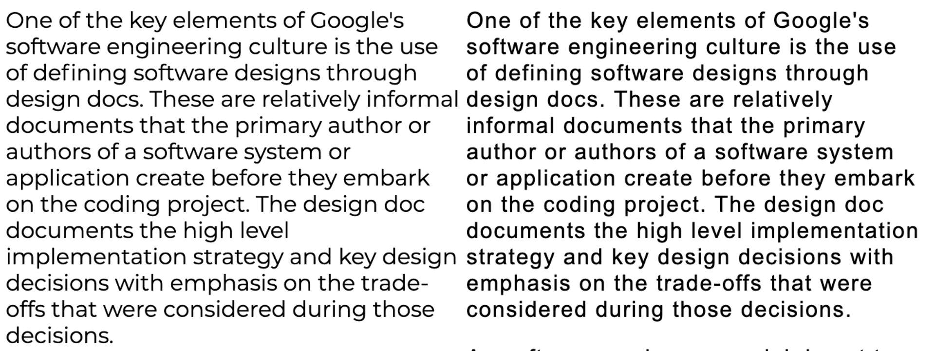 Same fonts as in previous image but showing that Arial flows one line shorter